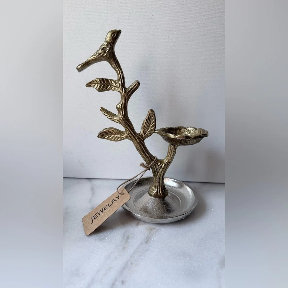 Gold and Silver Jewelry tree with bird Holder,organizer